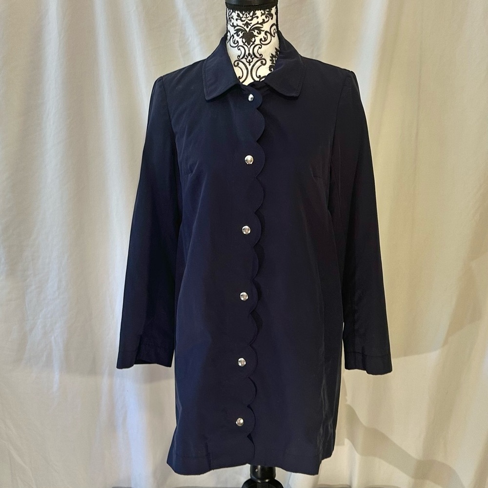 NWOT J. Crew Factory Navy Scalloped MAC Coat in Navy - Size 6